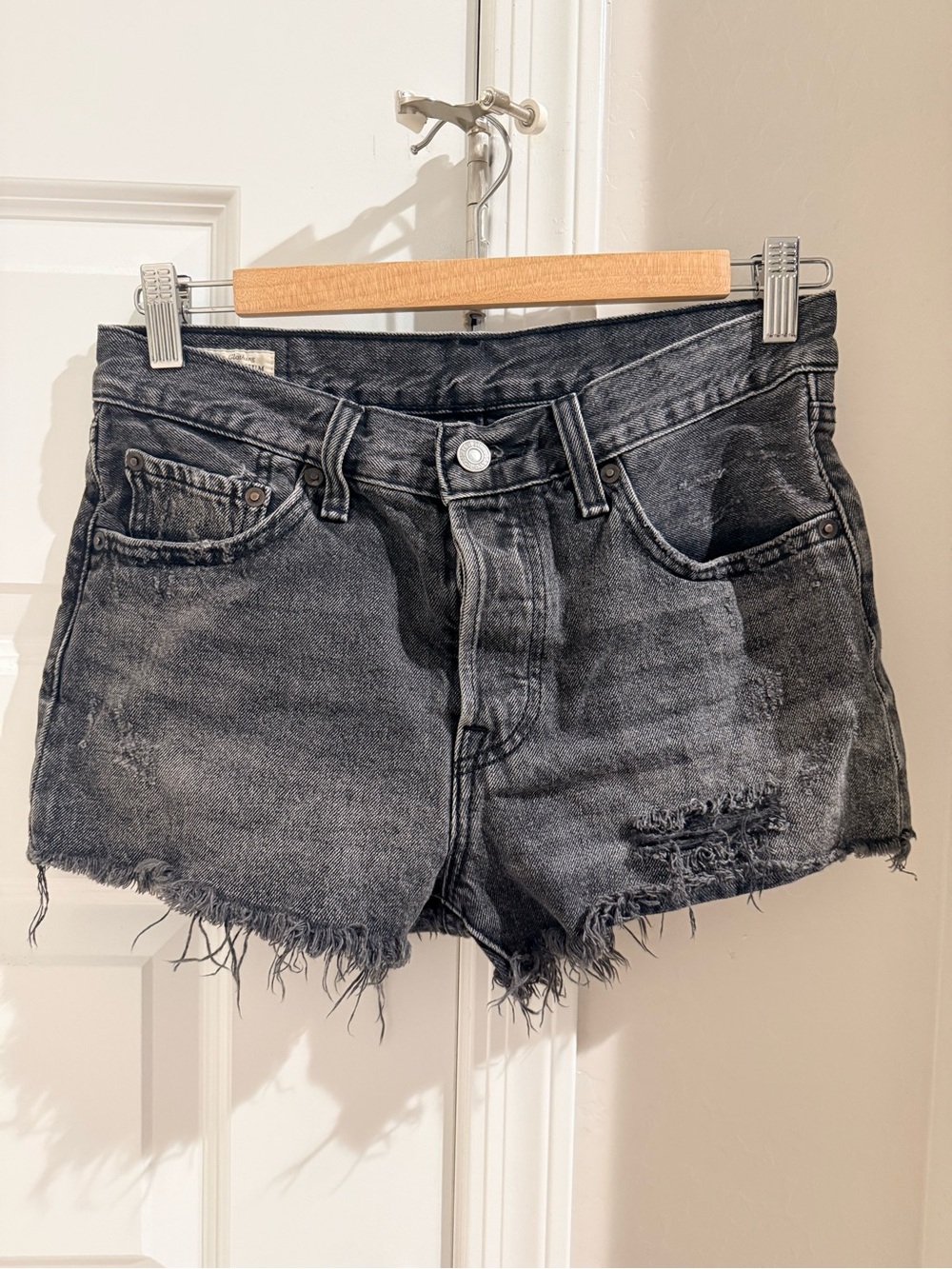Levi's Black Washed Distressed Denim Shorts